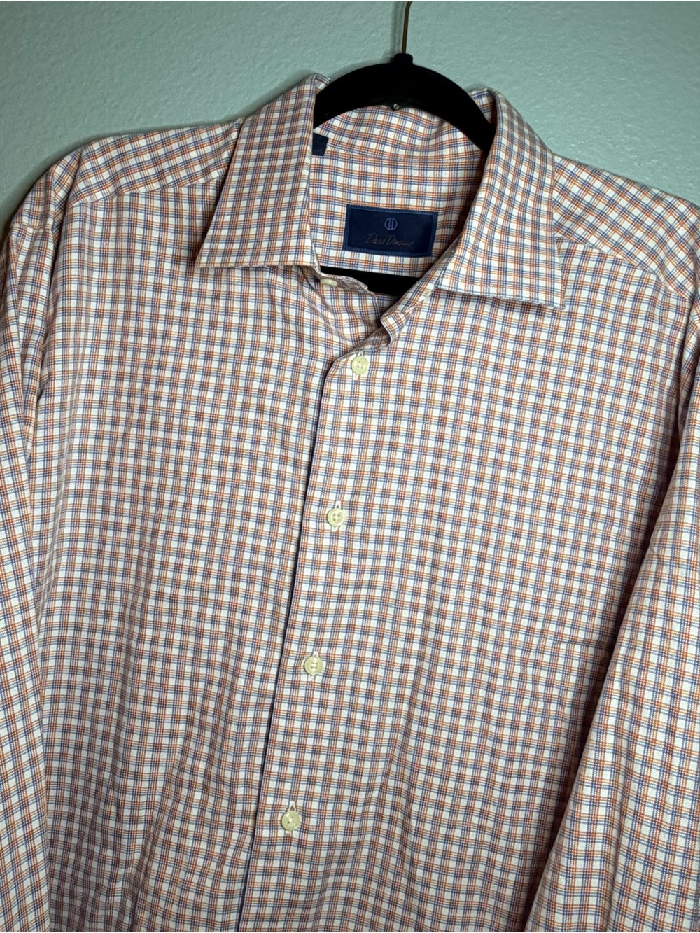 David Donahue Orange & Blue Check Dress Shirt